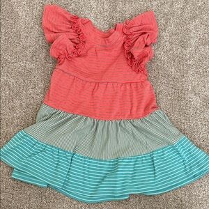 Bonnie Jean Coral and Teal Striped Dress